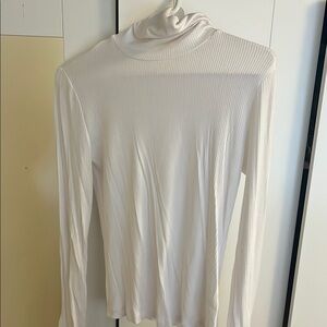 White Ribbed Turtleneck Top